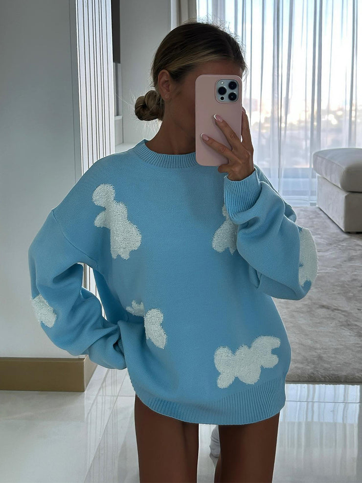 Cute Hearts Pullover Sweater, Soft Cozy Plus Size Sweater, Loose Fit Winter Sweater, Casual Warm Streetwear Sweater, Round Neck Sweater Top loveyourmom Love Your Mom   