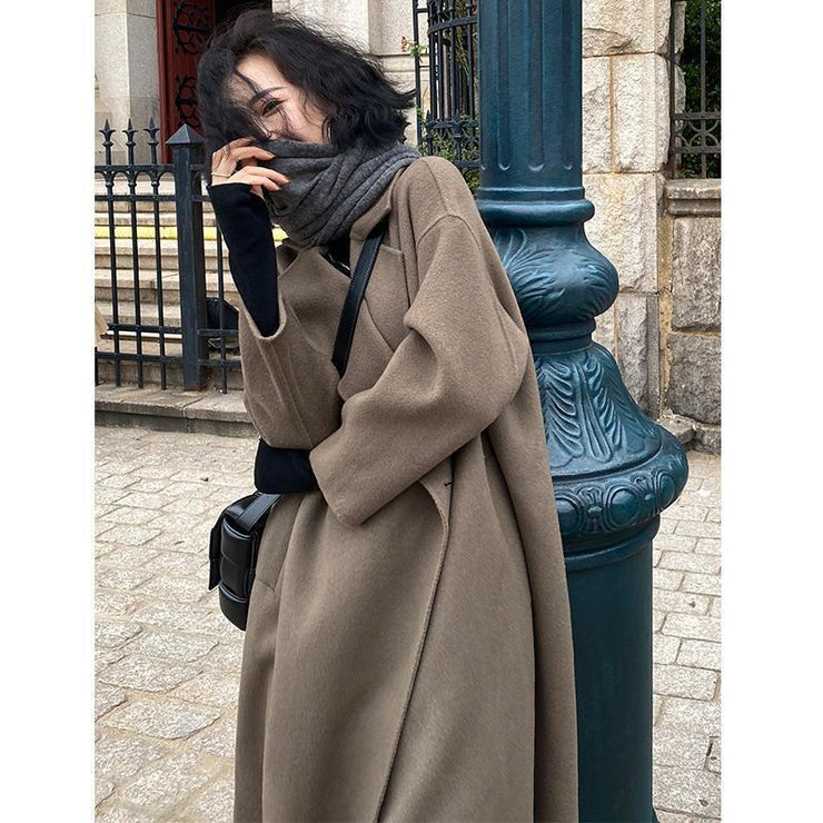 Women's Long Windbreaker Woolen Coat, Korean Elegant Windbreaker Coat - Long Wool Cloak black, khaki 1 1   