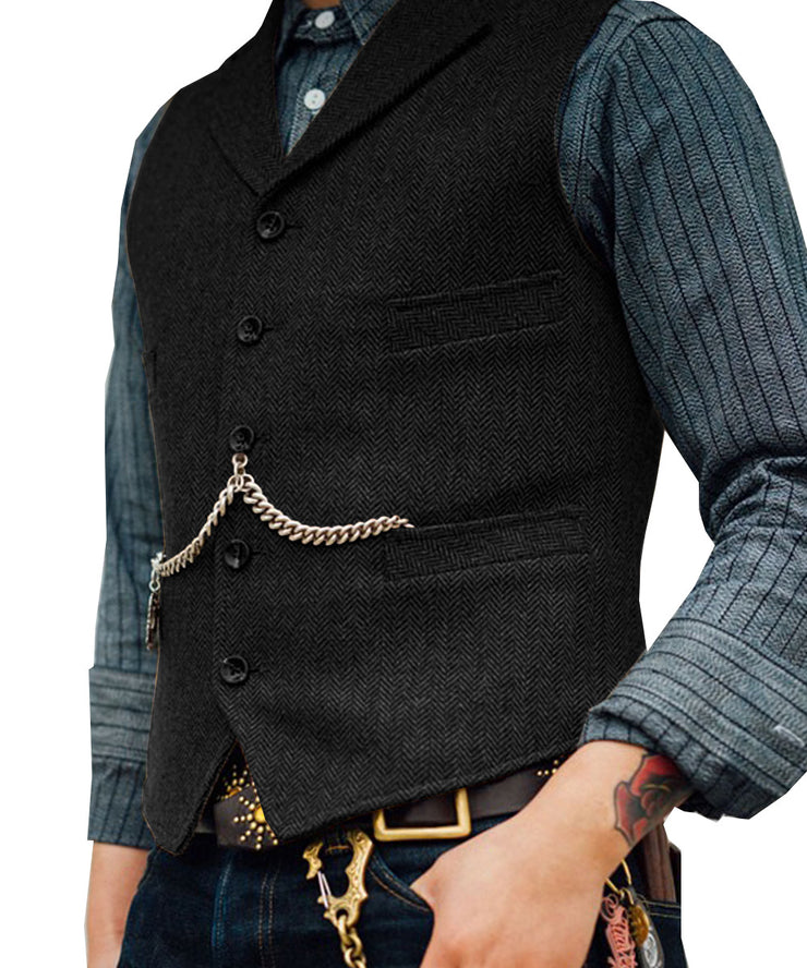 formal vest | Mens Tweed Lapel Vest Jacket Herringbone Waistcoat Casual | Sleeveless Tops Retro Vests Classic 1 1 Black 2XL 
