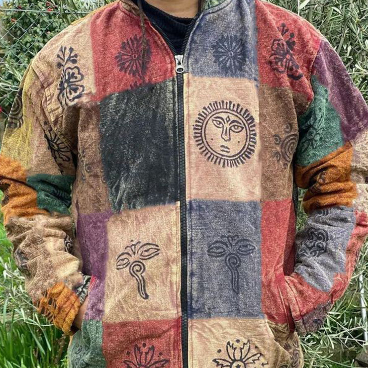 Unisex Winter Hippie Jacket, Zodiac Spiritual Patched Jacket With Inside Rave Goa Festival Fleece 1 1 Picture Color 2XL 