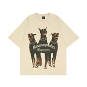 Mens Oversized T Shirt Streetwear Hip Hop Rottweiler Doberman Print, Harajuku Rave Washed Cottonv 1 1 Apricot 2XL 