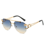 Rimless Leopard Head Sunglasses Women Men's Double Beam Personality loveyourmom Love Your Mom Blue above yellow  