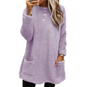 Women's Fleece Pullover Long Sweater With Pockets Winter Warm Casual Long Sleeve Plush Tops loveyourmom Love Your Mom Purple L 
