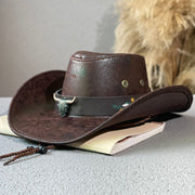 Faux Leather Cowboy Hat for Men Versatile Sun Protection Hat with Chin Strap Red loveyourmom Love Your Mom   