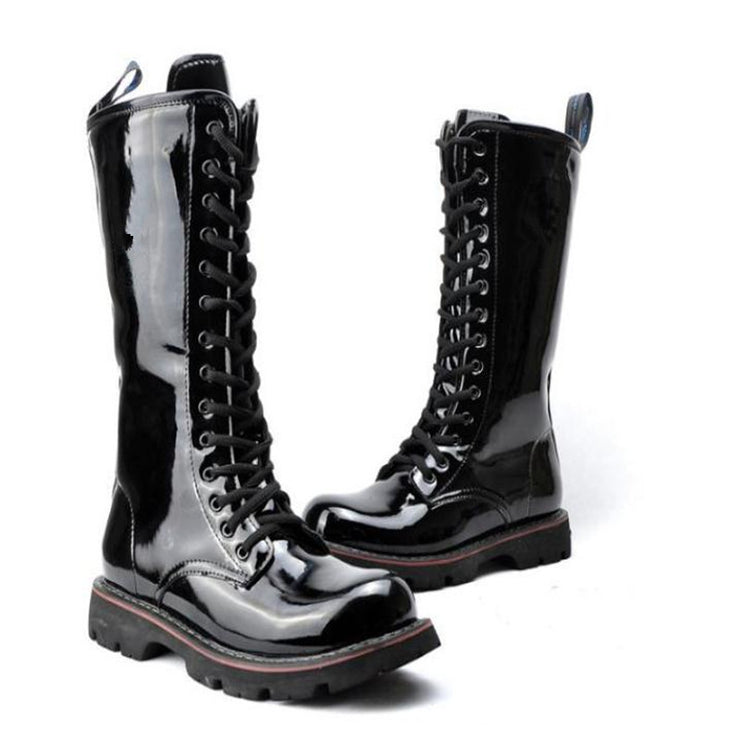 Black Over Knee-High Boots Fashion Patent Leather Laced Biker, Black punk raver Boots 1 1 Black 38 