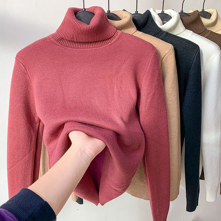 Turtle Neck Winter Sweater Women, Elegant Warm Knitted Sweater, Loose Fit Cozy Pullover Knitwea 1 1 Red S 