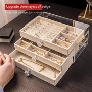 Jewelry Box Women Girls Jewelry Organizer 2 Layer Jewelry Case Storage PU Leather Display Jewelry Boxes with Removable Tray for Necklace Earrings Rings Bracelets Vintage Gift Anti-oxidation 1 1 Three Layers Beige  