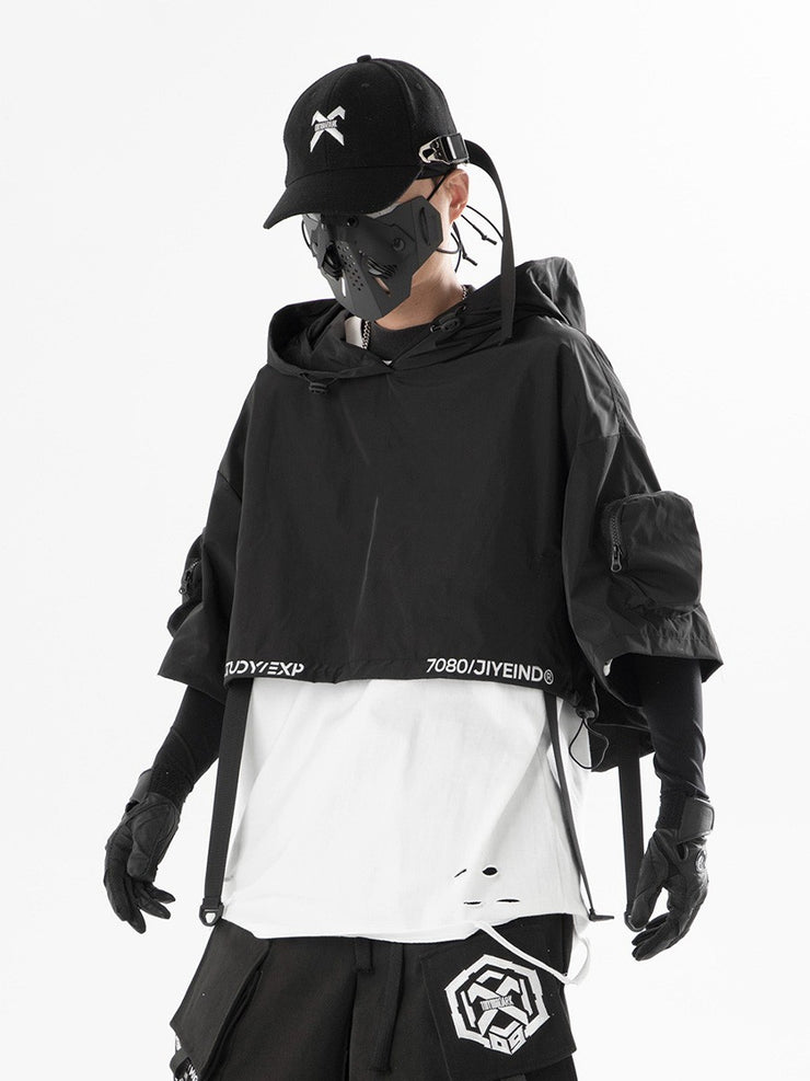 Techwear Hooded Shawl, Men's Loose Casual Hip Hop Tide Japan street fashion, Rave Outfit. 1 1   