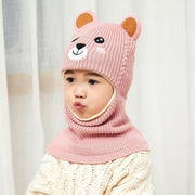Children kids Cartoon Balaclava Doitbest 2 to 6 Boy girl Warm Beanie Protect neck  Animal Windproof Winter Child knit hat. 1 Love Your Mom Little bear Pink 48to55cm