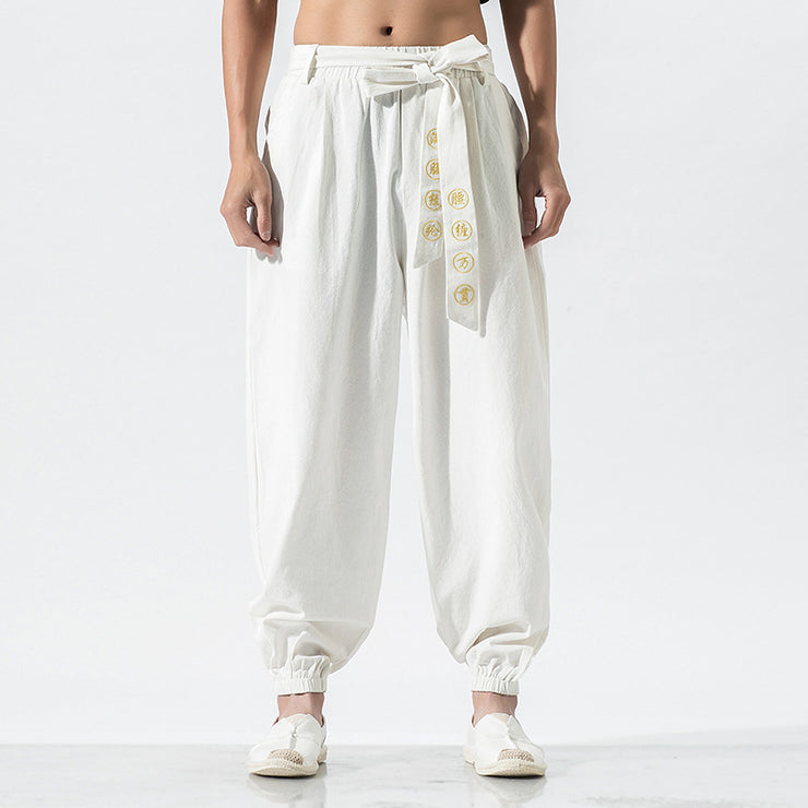 Casual Embroidered Linen Harem Pants, Boho Hippie Lounge Pants, Wide Leg Pants, Beach Pajama Pants, Comfort Wear Festival - Plus size 5XL 1 1 White 2XL 