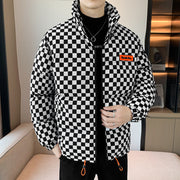 Chessboard Checkers Padded Jacket, Berlin Stylish Warm Cozy Jacket, Lightweight Fashion Puffer Jacket for Men, Outerwear Jacket - Plus size 5XL 1 1   