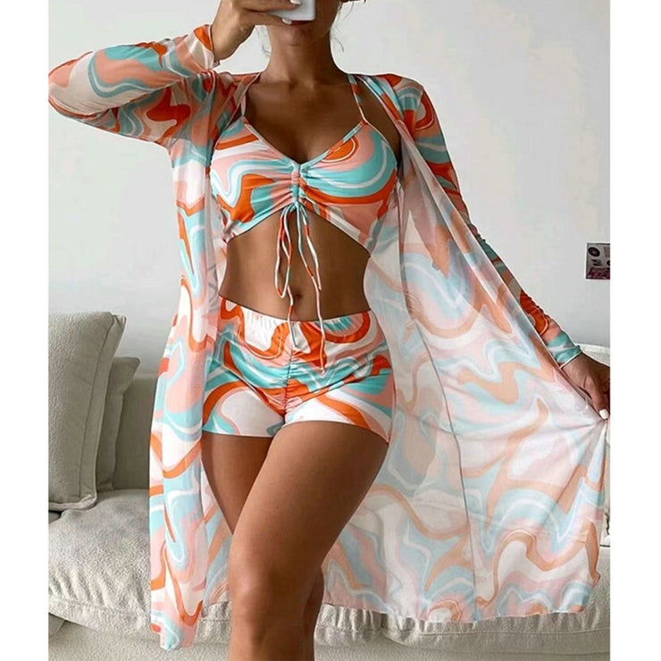 Swimsuit Female Split Three-piece Set High Waist Long Sleeve Smock Drawstring Suit 1 1 8 Style L 