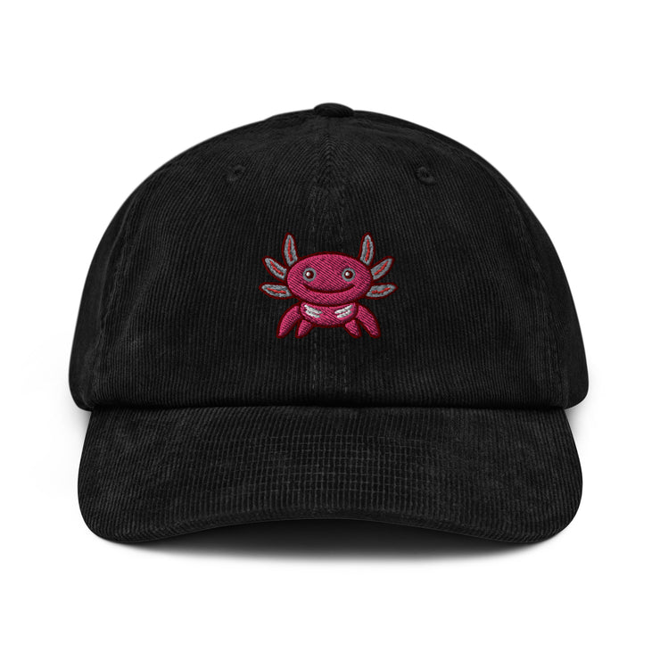 Axolotl Embroidery Corduroy hat Cap, Cotton SnapBack, Cute dad hat, Gift Idea for him her  Love Your Mom  Black  