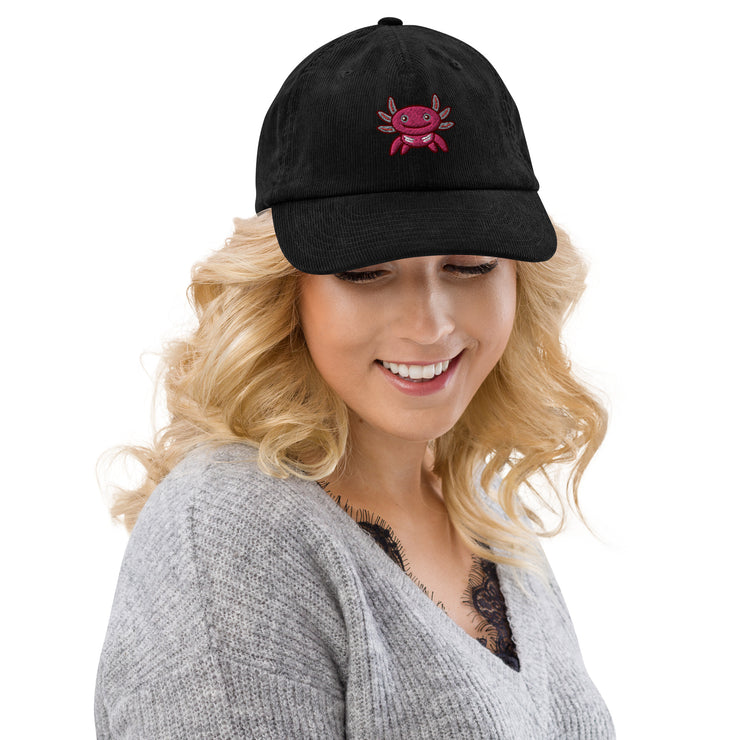 Axolotl Embroidery Corduroy hat Cap, Cotton SnapBack, Cute dad hat, Gift Idea for him her  Love Your Mom    