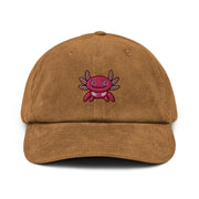 Axolotl Embroidery Corduroy hat Cap, Cotton SnapBack, Cute dad hat, Gift Idea for him her  Love Your Mom  Camel  