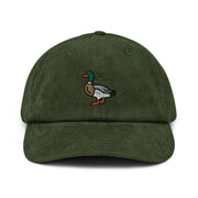 Mallard Duck Corduroy Hat, Handmade Embroidered Corduroy Dad Cap,Duck Lover Gift  Love Your Mom  Dark Olive  
