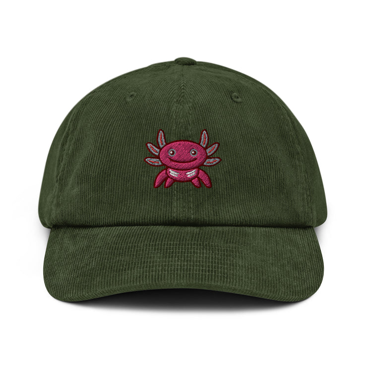 Axolotl Embroidery Corduroy hat Cap, Cotton SnapBack, Cute dad hat, Gift Idea for him her  Love Your Mom  Dark Olive  