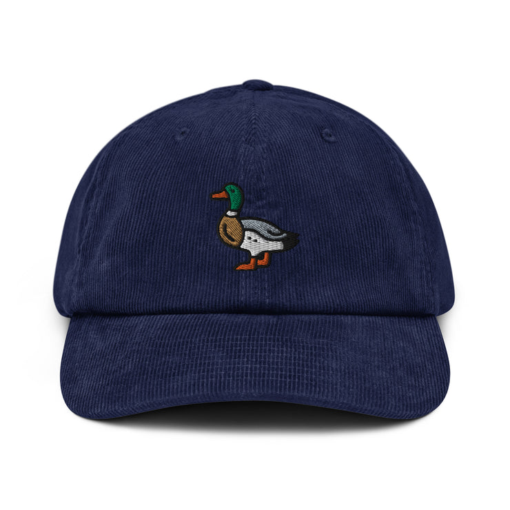 Mallard Duck Corduroy Hat, Handmade Embroidered Corduroy Dad Cap,Duck Lover Gift  Love Your Mom  Oxford Navy  
