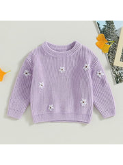 Autumn And Winter Handmade Embroidery Bottoming Long Sleeve Little Flower Sweater 1 Love Your Mom Pink Purple 100cm 