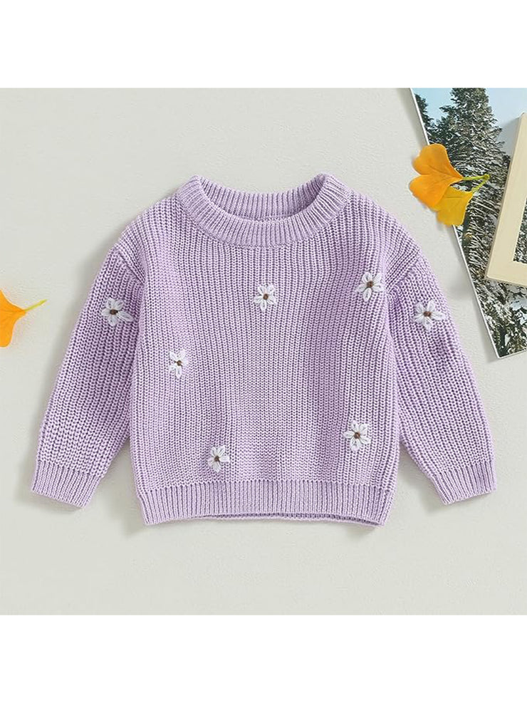 Autumn And Winter Handmade Embroidery Bottoming Long Sleeve Little Flower Sweater 1 Love Your Mom Pink Purple 100cm 