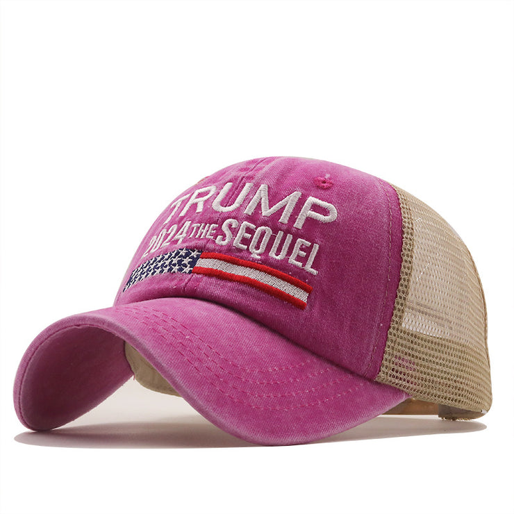 Hot Trump 2024 American Presidential Hat Make America Great Again Hat Donald Trump Republican Hat Cap MAGA Embroidered Mesh Cap loveyourmom Love Your Mom Rose Red adjustable 