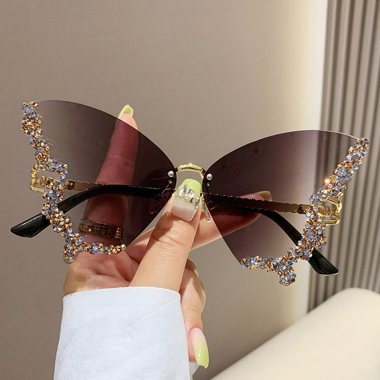 Butterfly Sunglasses, Encrusted Rim Sunglasses 1 1 Gradient Grey  