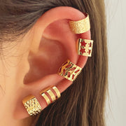 Gold Hollow Out Ear Cuff, 5 Pcs Set Silver or Gold, Leaf Ear Bone Clip Earring, No Piercing Earring, Fake Piercing Cuff, Earring Without Ear Hole 1 1 MS1160  