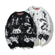 Cute Cats Sweaters, Oversize Goth Long Sleeve Korean Style y2k Top Harajuku, Black White Cats Lover Gift 1 1   