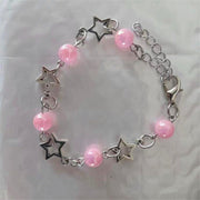 Silver Star Pearls Bracelet, Boho Hippie Punk Bracelet, Aesthetic Designer Bracelet, Best Friends Bracelet, Wife Birthday Gift 1 1 Pink  