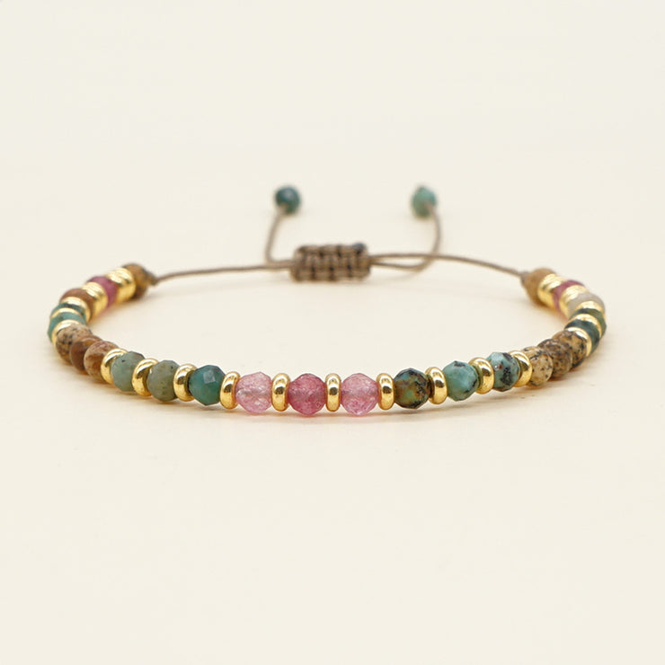 Dainty Multicolor Boho Bracelet, Natural Stone Jewelry Gold Color Spacer Beaded Bracelets for Women loveyourmom Love Your Mom   