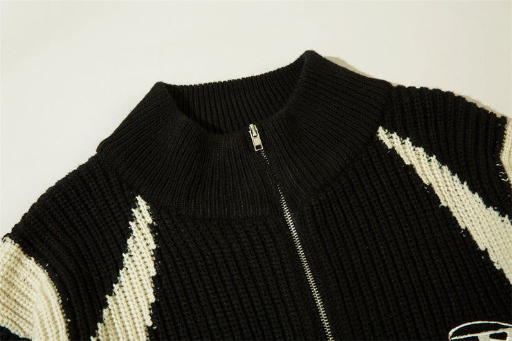 American Retro Zipper Cardigan Sweater, 90's Raver look Y2K  Black White Sweater loveyourmom Love Your Mom   