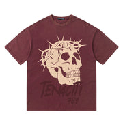 Vintage Skull Shirt, Skeleton Graphic Tshirt, Loose Fit Tactical Skull T-shirt loveyourmom Love Your Mom Purplish Red L 