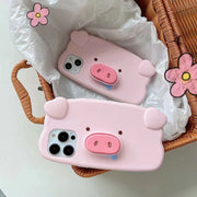 Cut Pig iPhone 14 Case, Pink Piggy Funny Three-dimensional Silicone Phone Case. 1 1   