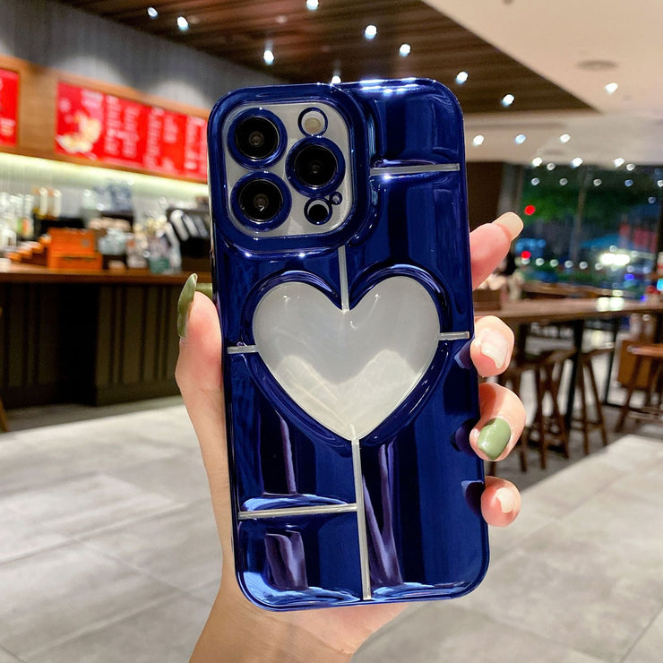3D Hollow Heart Case For iPhone 14 13 12 11 Pro Max Plus, For Her Gift Plating Soft Silicon Phone Case For iPhone 14 13 12 11 Pro Max Plus 1 1 Navy Iphone13 