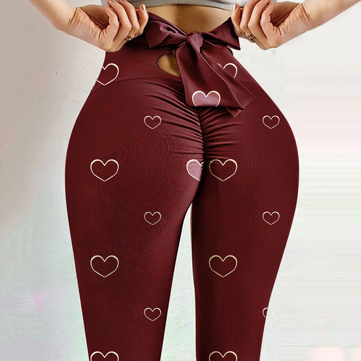 Women Bow-Knot Seamless Push Up Leggings Pants, Fitness Gym Sport Running Yoga High Waist Pants loveyourmom Love Your Mom Wine Red 2XL 