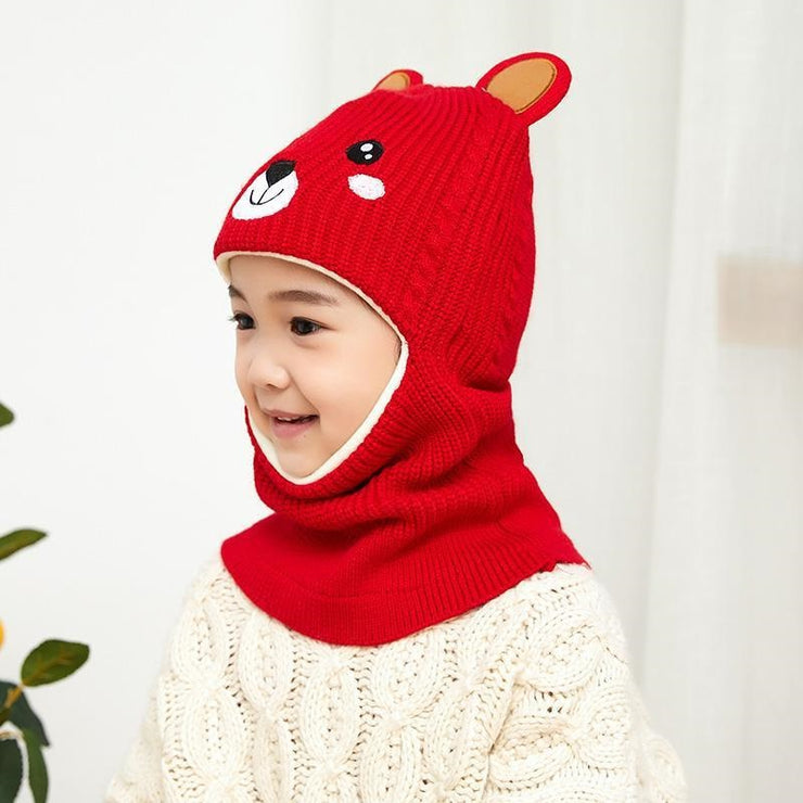 Children kids Cartoon Balaclava Doitbest 2 to 6 Boy girl Warm Beanie Protect neck  Animal Windproof Winter Child knit hat. 1 Love Your Mom Little bear Red 48to55cm