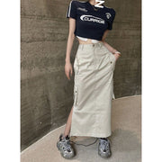 y2k beige parachute nylon midi cargo skirt, cargo scrunched midi skirt, khaki 1 1   