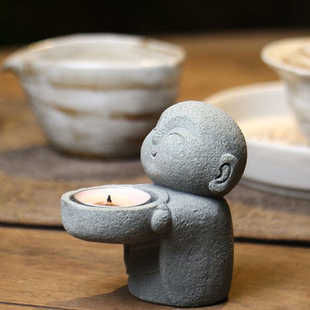 Jiekaitreasure Sandstone Zen Monk Candlestick Statues Chinese, Candle Holder Buddhist Tea Accessories Tea Table Decorative loveyourmom Love Your Mom   