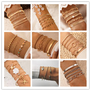 Gold Bracelet Stack for women, 5 pieces Gold plated Boho Bracelets Set, Trendy Dainty Bracelet Set for Her. 1 1   