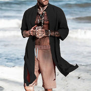 Beach Attire Men Solid Long Sleeve Shirt Cloak Button cotton and linen  - Black, sky blue, brown 1 1   