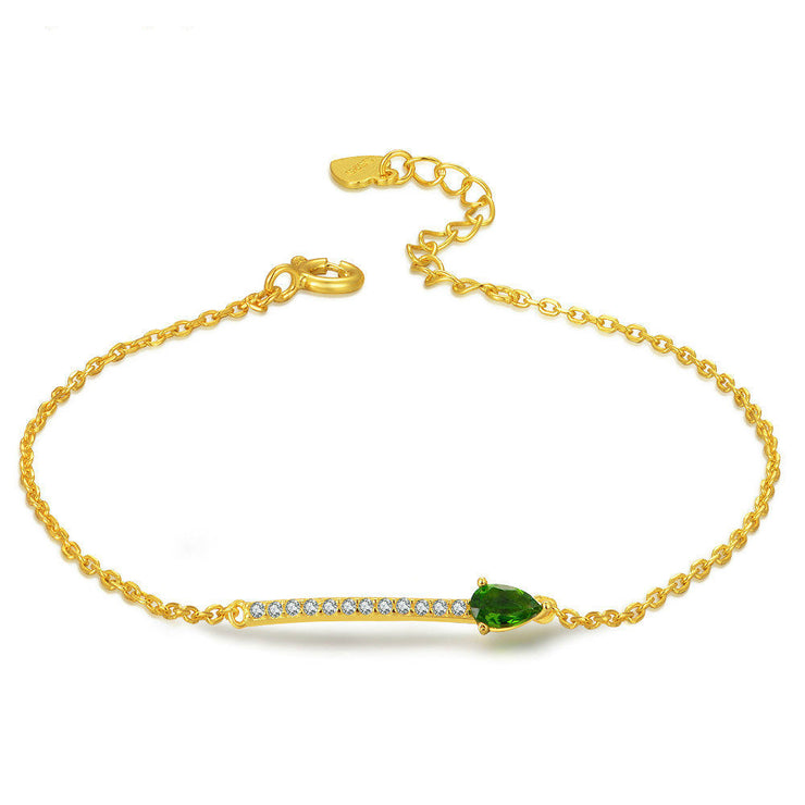 Gold Gemstone Inlaid Bracelet, Minimalist Sterling Silber Rose Gold Amethyst Stone Chain Bracelet, Designer Delicate Jewelry 1 1 Diopside 14k gold  