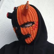Cute Funny Ski Mask, Horns Creative Knitted Hat Beanies Warm Full Face Cover 1 1 Orange black Adult 57to 59cm 
