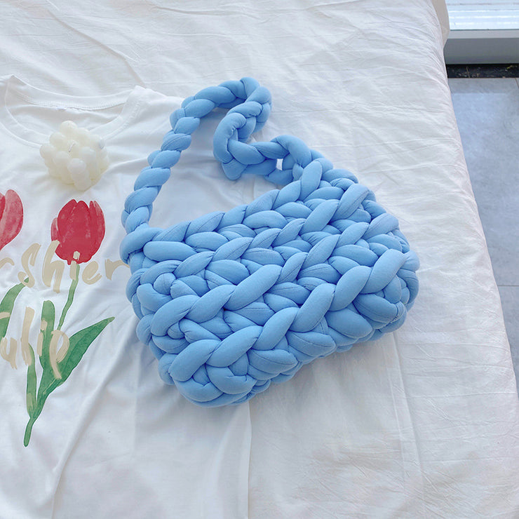 Thick Wool Hand Knitted Bag, Icelandic Crochet Bag,Vintage Bag, Knit Bag Tot 1 1 Blue  