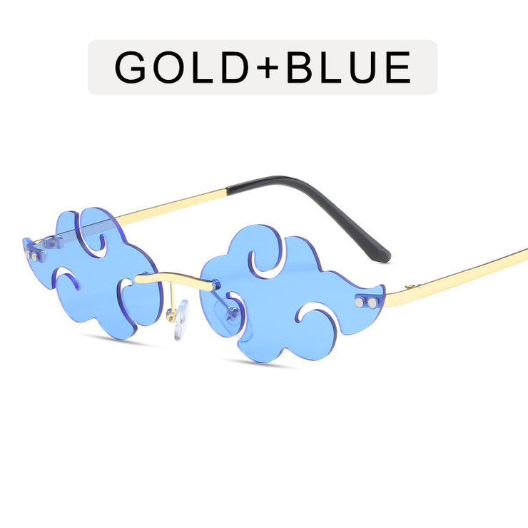 Anime cloud sunglasses with lightning pendants 1 1 Gold frame dark blue  