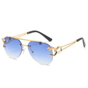 Rimless Leopard Head Sunglasses Women Men's Double Beam Personality loveyourmom Love Your Mom Gradient blue  
