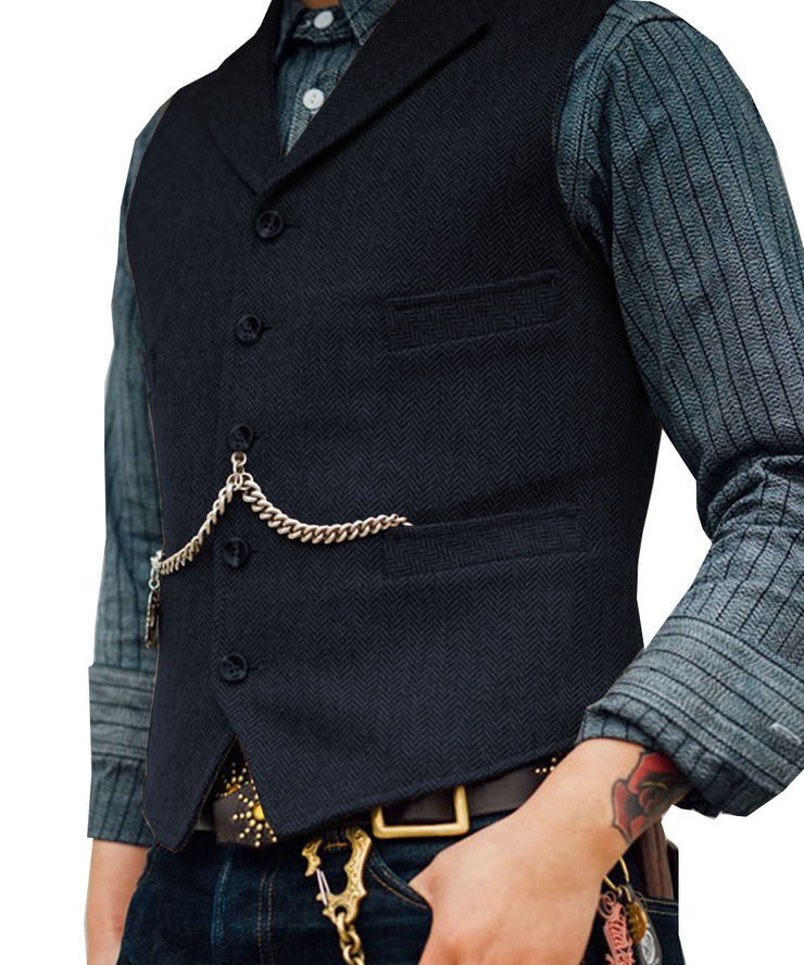 formal vest | Mens Tweed Lapel Vest Jacket Herringbone Waistcoat Casual | Sleeveless Tops Retro Vests Classic 1 1 Navy Blue 2XL 