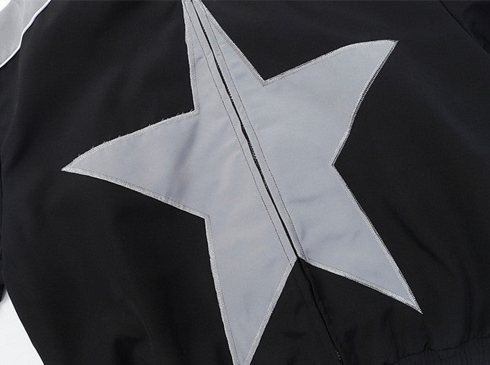 Pentagram Star Patchwork Retro Bomber Jacket, Unisex Berlin Street Varsity Coats Oversized Harajuku Y2k Sport Outwear Auitumn. 1 1   