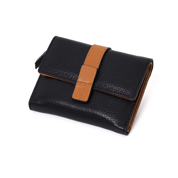 Leather Short Contrast Wallet Fashion Tri-fold Women's Wallet Multiple Card Slots Zipper Coin Pocket 1 1 Black  