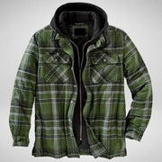 New York Retro Plaid Hooded Flannel Padded Jacket, Zip Up Heavyweight Thermal Lined Button Down Varsity Jacket Plus Size 5XL loveyourmom Love Your Mom Green A 3XL 