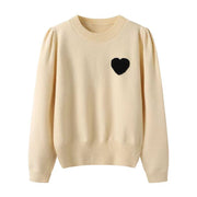 Korean Style Heart Embroidered Round Neck Sweater loveyourmom Love Your Mom Creamy White Free Size 